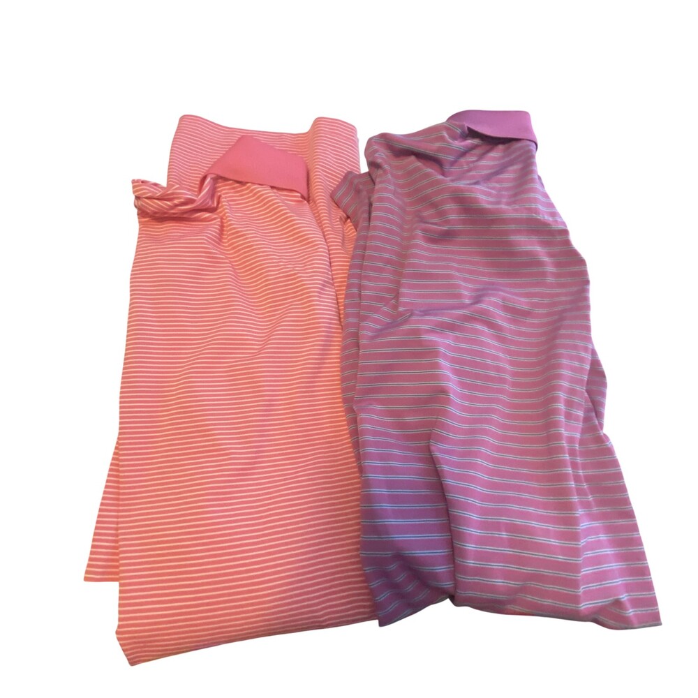 Donald Ross Polo Shirt Lot 2 Mens XL Pink Purple Striped Golf Short Sleeve